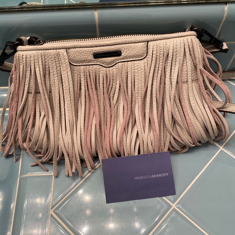 Rebecca Minkoff gray fringe crossbody purse